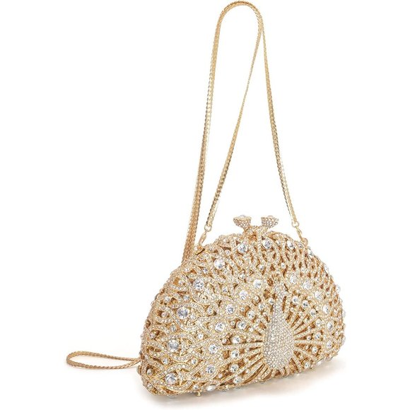 NEW Sparkling Bling Swarovski Crystal Rhinestone Peacock Clutch Bird Pur…